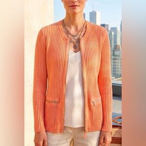 OLSEN EUROPE Zip Front Cardigan Peach | Ribbed Knit | Size 6